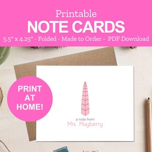 Printable Pink Tower Cards - Personalized Teacher Note Cards - Stationery Gifts for Teachers - Teacher Gift - Print at Home PDF