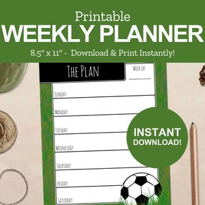 Soccer Planner Printable Weekly Sports Schedule Planner for Coach & Players Instant Download