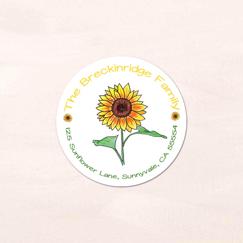 Sunflower Address Labels 40 Personalized Sunflower Address Labels