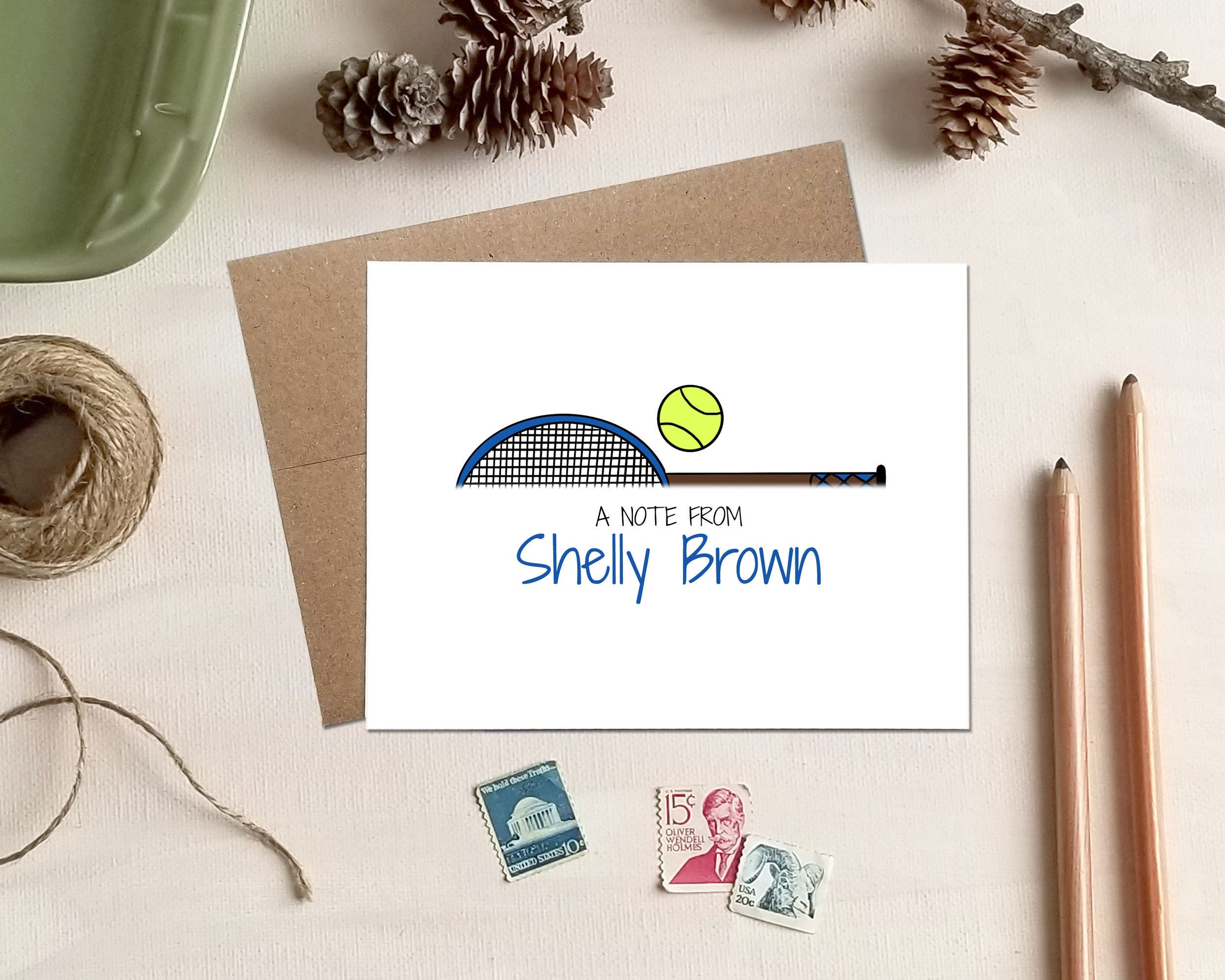 Tennis Racquet Note Cards on Textured Heavy Card Stock With