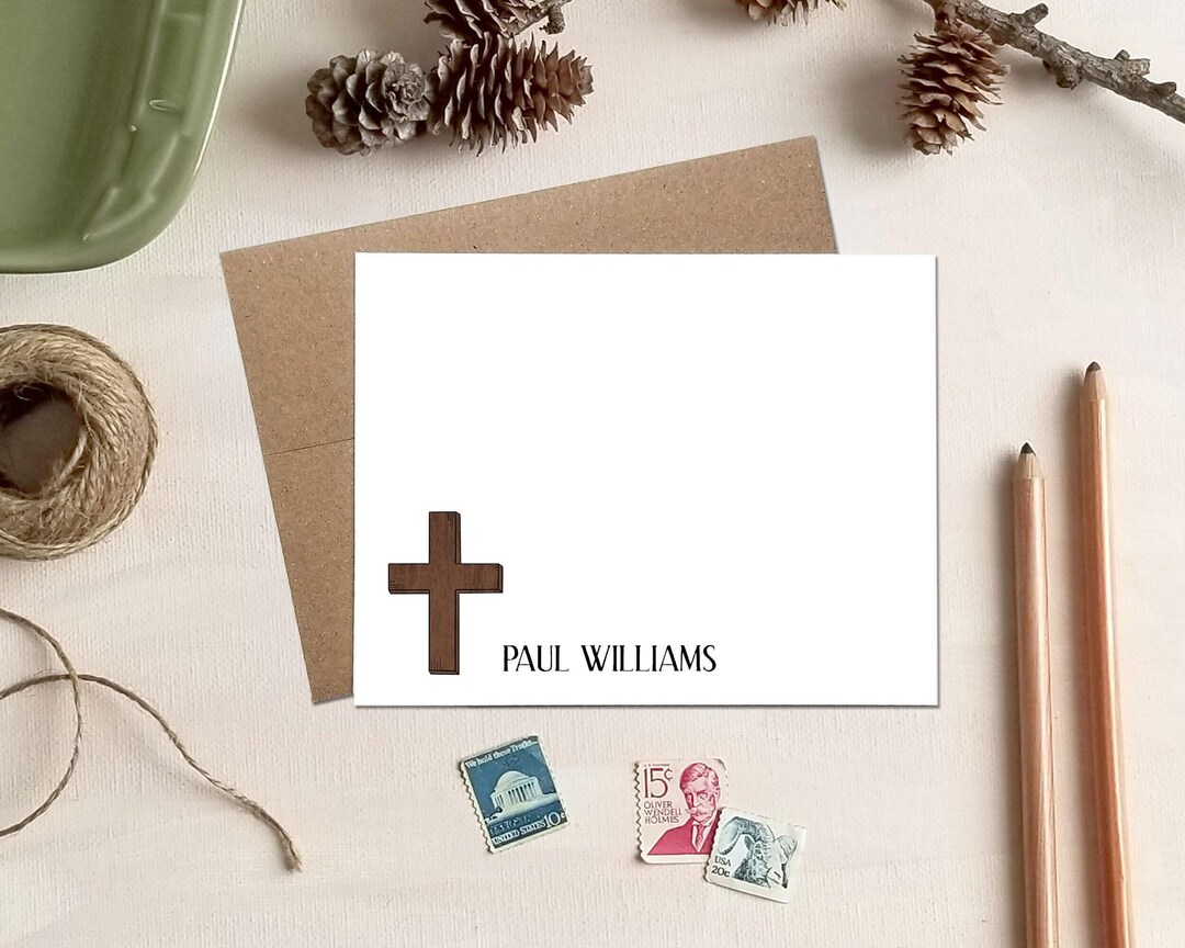 Table Note Cross Cross Note Card Set - Personalized Wooden Cross Note Cards - Religious ...