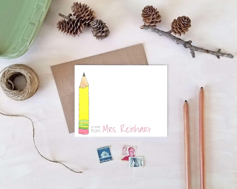 Teacher Stationery - Watercolor Pencil Stationery Set - Personalized Notepad & Note Cards - Teacher Appreciation Gift zdjęcie 3