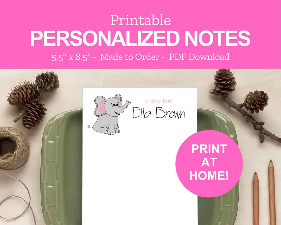 Printable Elephant Notepad for Kids - Personalized Notepads ...