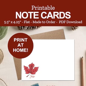 Printable Maple Leaf Cards -  Personalized Note Cards - Fall Stationery Gifts - Print at Home PDF