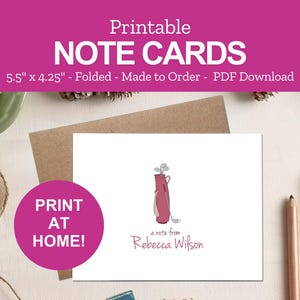 Printable Pink Golf Bag Notes - Golfer Gifts - Personalized Golfing Stationery Cards - Print at Home PDF
