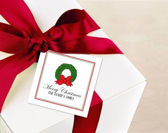 Christmas Wreath Gift Tags - Personalized MINI Enclosure Cards - Christmas Favor Tags