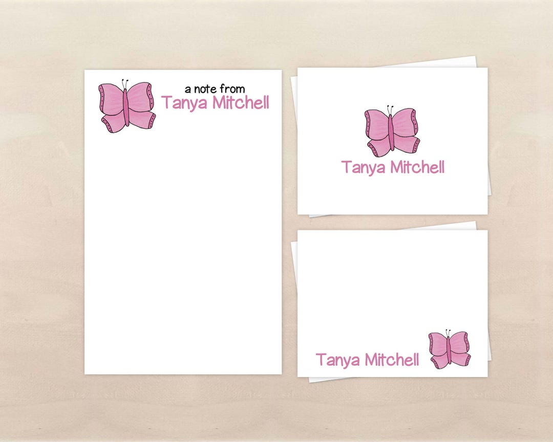 Personalized Stationery Set - Butterfly Notepad & Note Cards ...