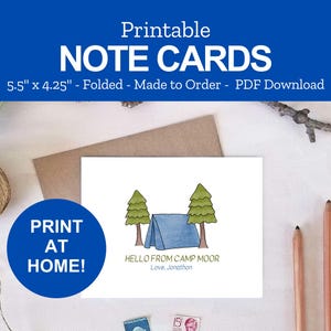 Printable Camp Cards - Camping Gift - Personalized Summer Camp Stationery for Kids - Print at Home PDF