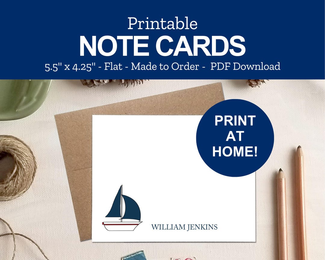 Printable Sailboat Note Card - Personalized Sailing Stationery - Sailor ...