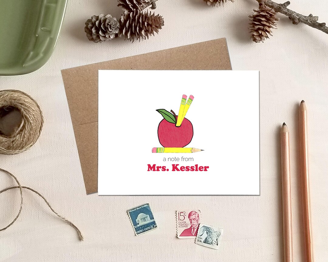 Teacher Gift - Apple Pencil Holder Note Cards - Personalized Stationery ...