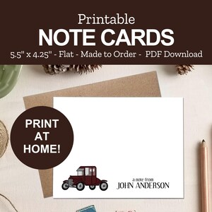 Printable Personalized Note Cards - Antique Car Note Cards - Stationery Gifts for Car Lovers - Old Car Gift - Print at Home PDF