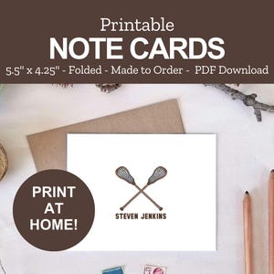 Printable Lacrosse Note Cards - Personalized Lacrosse Stationery - Coach Gift - Print at Home PDF