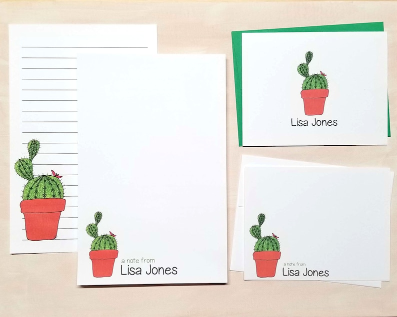 Personalized Cactus Stationery Set for Women - Large Personalized Cactus Stationery Set for Women - Large
