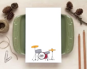 Personalized Drum Set Notepad - Monogram Notepad - Drummer Stationery - Gifts for Drummers - Drums Gift