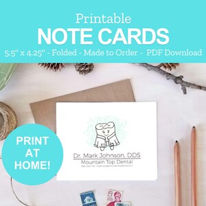 Dentist Note Cards Printable - Tooth Note Cards - Personalized Dental Stationery - Cute Dentist Gift - Print at Home PDF