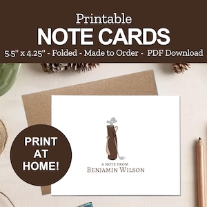 Printable Golf Note Cards - Personalized Golfing Stationery - Golfer Gift - Print at Home PDF