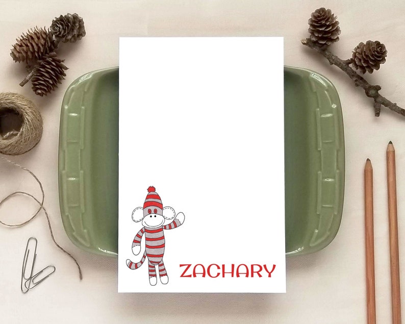 Personalized Notepad Sock Monkey Notepad Stationery for Children Sock Monkey Gift image 1