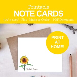 Printable Sunflower Stationery - Personalized Note Cards - Sunflower Gifts - Print at Home PDF