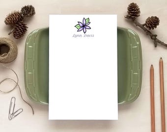 Purple Flower Notepad - Floral Stationery Gifts for Women - Personalized Notepad