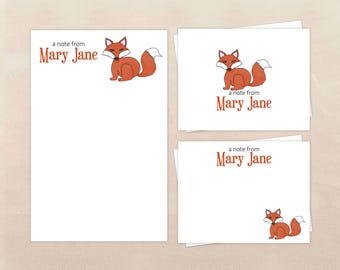 Personalized Stationery Set - Fox Notepad & Note Cards - Fox Gifts for Women