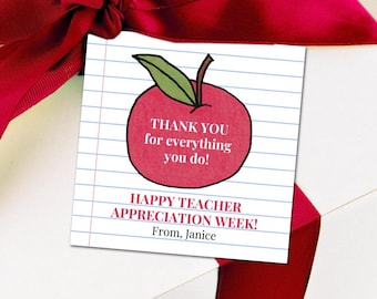 Apple Gift Tags - Teacher Appreciation Tag End of School Year Gifts Personalized Teacher Gift