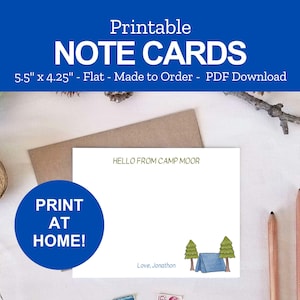 Printable Camp Note Cards - Personalized Kids Stationery for Summer Camp - Print at Home Camp Notes PDF
