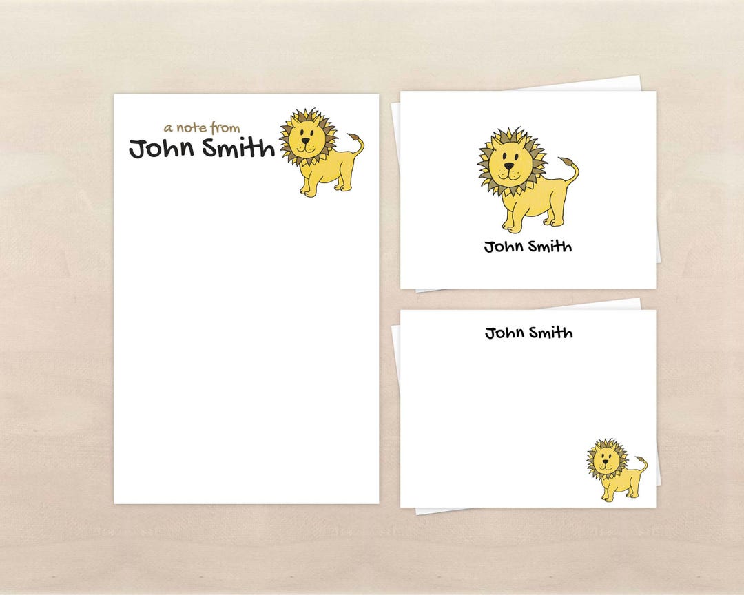 Lion Stationery Set for Kids - Personalized Lion Notepad & Note Cards ...