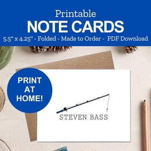 Printable Fishing Note Cards - Fishing Pole Notes - Personalized Stationery Gifts for Fishing Lovers - Fisherman Gift - Print at Home PDF