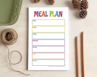 Meal Planner Notepad - Colorful Weekly Menu Planning List - Food Prep Plan