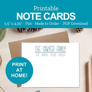 Printable Family Stationery - Personalized Family Note Cards - DIY Family Gift - Print at Home PDF
