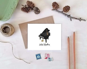 Piano Note Cards - Personalized Grand Piano Stationery - Pianist Gift