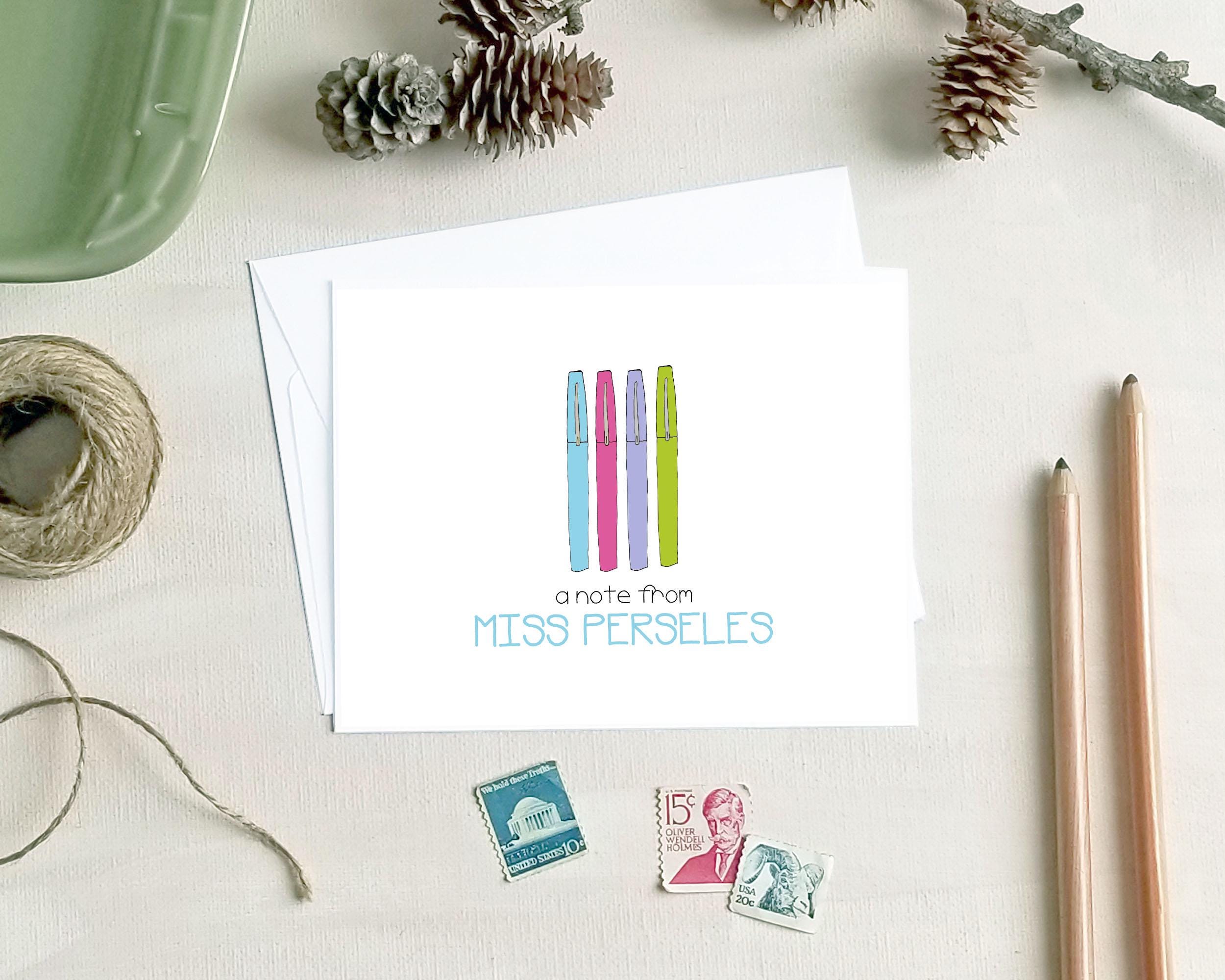 Personalized Note Cards - Colored Pens Note Card Set - Teacher ...