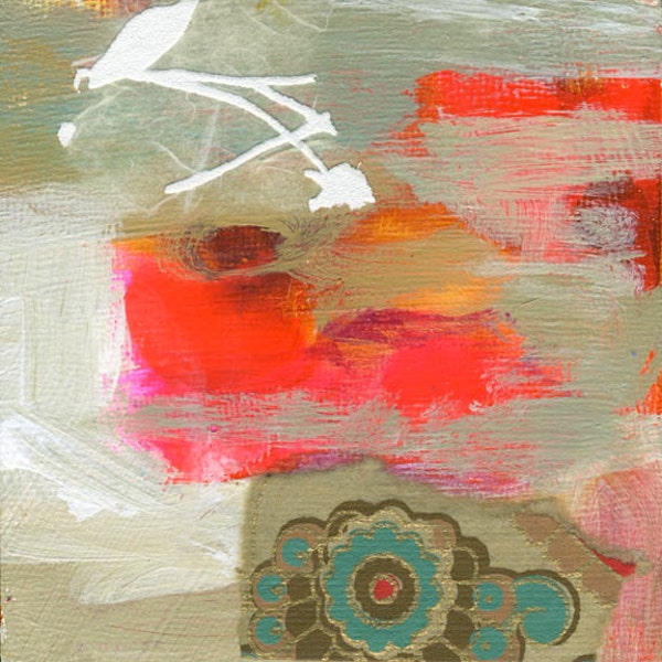 Bianco, verde e colorata moderna arte astratta pittura – piccolo originale acrilico - Red Textured Design