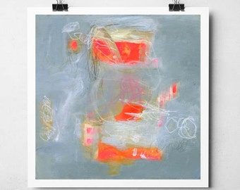 Abstract Print on Paper featuring Gray, Orange and White Design