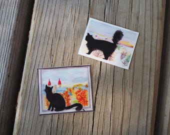 Dos gatitos, calcomanías, pegatinas, vinilo, arte, acuarela original