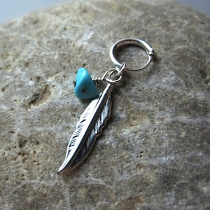 Feather & Turquoise Charm Cartilage Hoop Earring