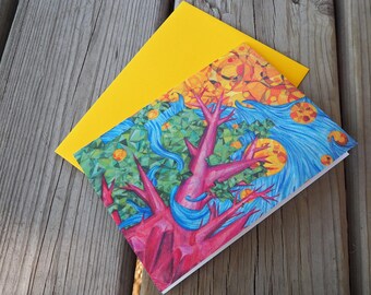 Tarjeta de notas A6 plegada en blanco con sobre, ideal para cualquier ocasión, con ilustración de juego abstracto en acuarela.
