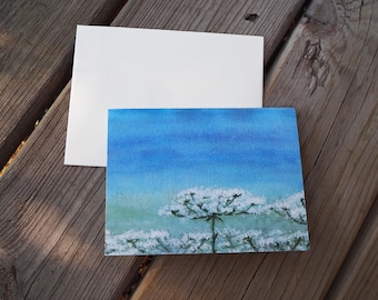 Pintura de acuarela Encaje de la Reina Ana Floral suave Ilustración original Para todas las ocasiones Tarjeta de notas A6 plegada en blanco con sobre