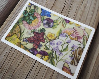 Calcomanía para juego de mesa Meeple Flower Garden, pegatina transparente para vitrales, vinilo transparente, pintura original de acuarela