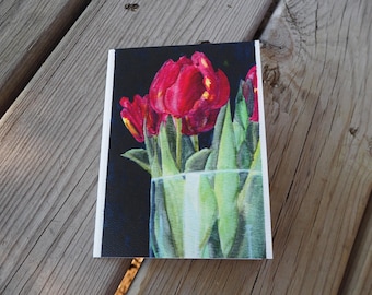 Pintura de acuarela Tulipanes rojos Ilustración floral original Tarjeta de notas A6 plegada en blanco con sobre para todas las ocasiones