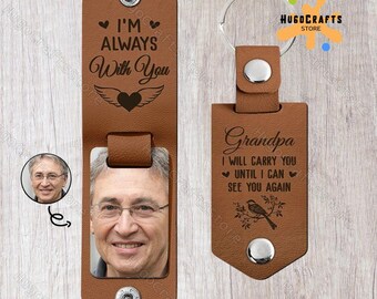 Gepersonaliseerde foto lederen sleutelhanger, ik zal je dragen totdat ik je weer kan zien sleutelhanger, herdenkingssleutelhanger, herdenkingscadeau voor familie