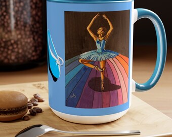 Two-Tone Coffee Mugs, 15oz Blue ballet dancer
