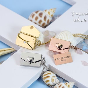 Personalisierte Personalisierte Gravur Hidden Love Buchstabe Geheime Botschaft 3D Briefumschlag Herz Charm Meßkette Gold Silber Valentinstag Heirat mich