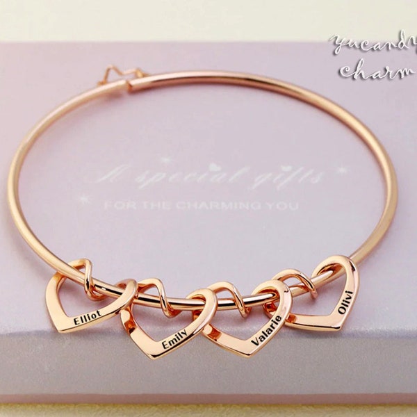 Personalized Mother Jewelry Winding open heart Charms bangle bracelet custom family kids names engraving Grandmother gift Rose Gold mom love