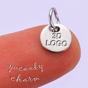 50pcs Custom Debossed 3D Logo Laser Etching Carving Engraving Mirror Polished Stainless Steel Jewelry Tags Round mini Charms Personalized