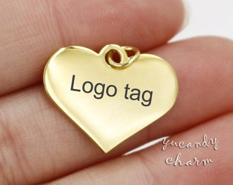 30pcs 23x30mm Both Sides Gravure Miroir de qualité Poli Bijoux Heart Tags charme Stainless Steel Custom Logo Personnalisé Laser or