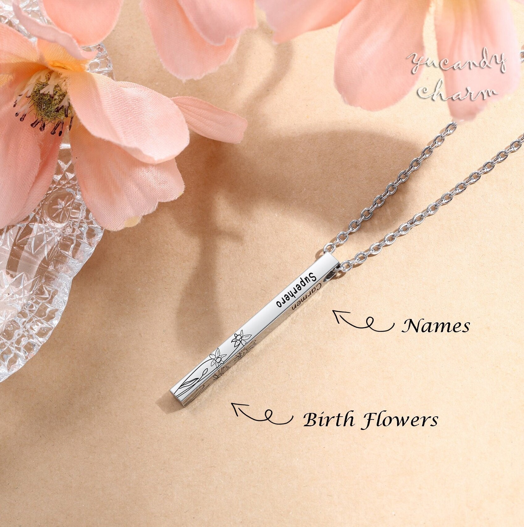 September Birth Flower Necklace with Aster Flower Resin Pendant