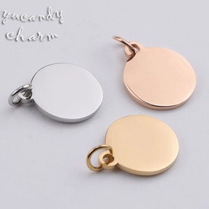 30pcs Haute Qualité Miroir Poli Acier Inoxydable Personnalisé Logo Bijoux Étiquettes Rond Sequin Charmes Personnalisé Gravure Laser Or Rose Blanc image 4