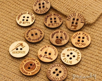 50pcs Round buttons any Sizes Custom Logo wood Tags charms Personalized Laser Engraving wooden Maple Cherry mahogany knitted sewn garment