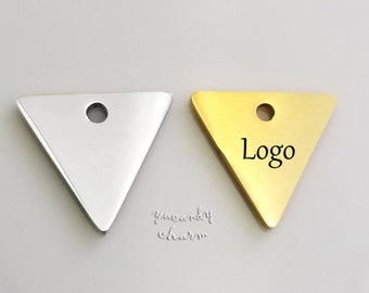 50pcs 12mm Quality Mirror Poli Bijoux Triangle Mini Tags charmes Stainless Steel Custom Logo Personnalisé Laser Gravure or Argent